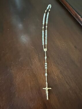 Gold Rosary Necklace with Crucifix - Women Jewelry